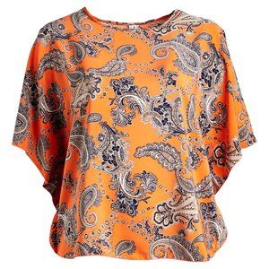 Vibrant Orange & Navy PAISLEY Dolman Sleeve Tunic 3X
